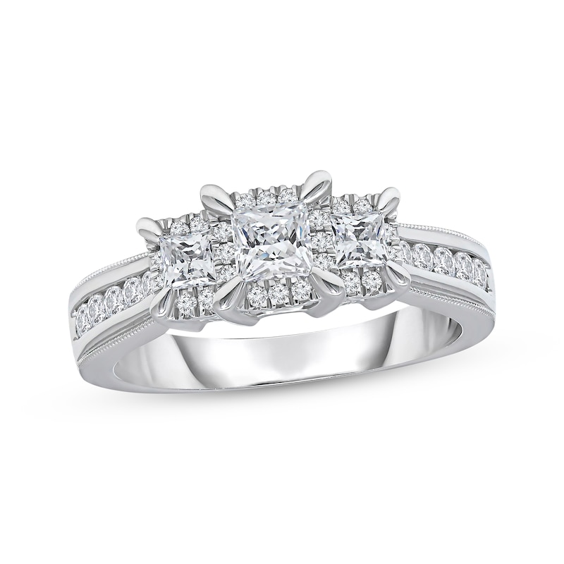 Three-Stone Diamond Engagement Ring 1 ct tw Princess & Round-Cut White Gold Plated
