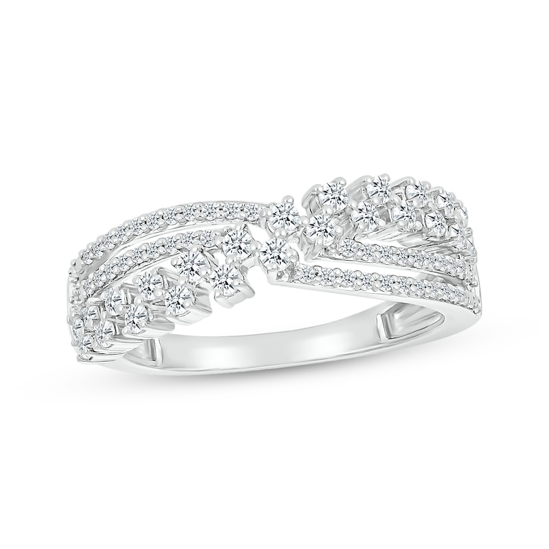 Diamond Multi-Row Checkerboard Ring 1/2 ct tw White Gold Plated