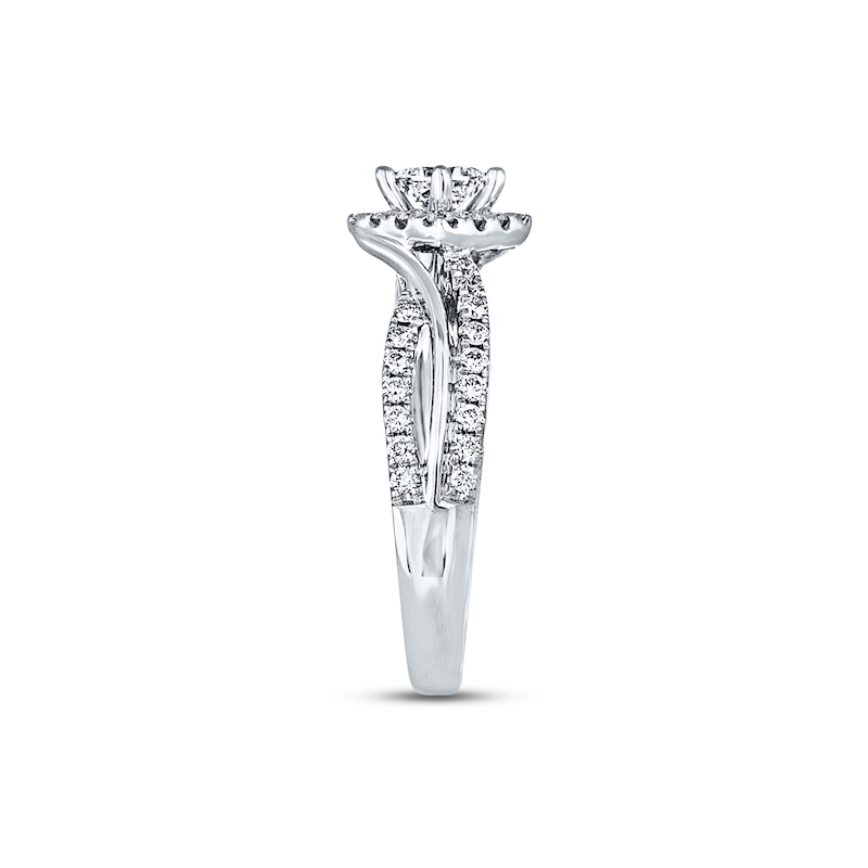 THE LEO Diamond Engagement Ring 3/4 ct twPrincess & Round-cut Diamonds White Gold Plated
