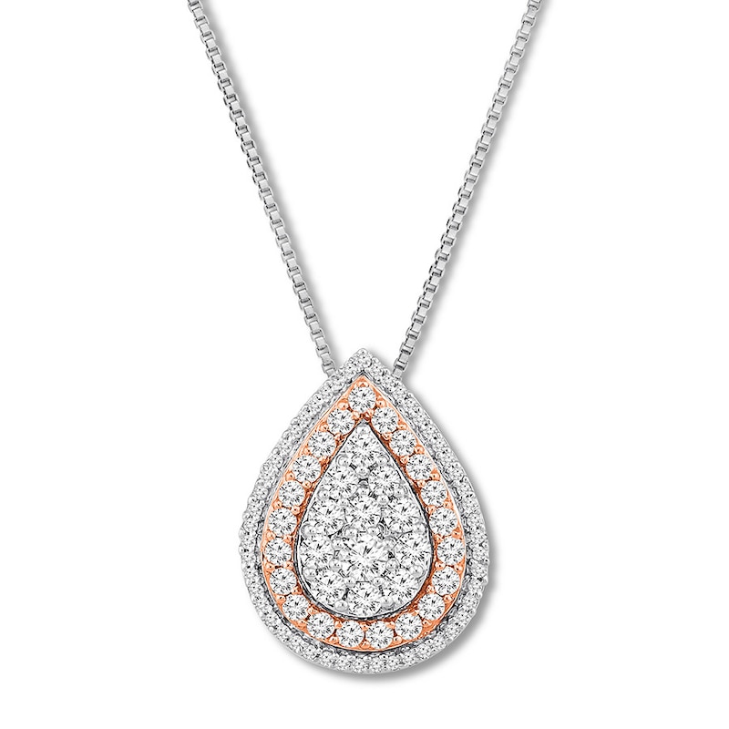 Diamond Teardrop Necklace 1 ct tw Round-cut Two-Tone Gold Plated 19"