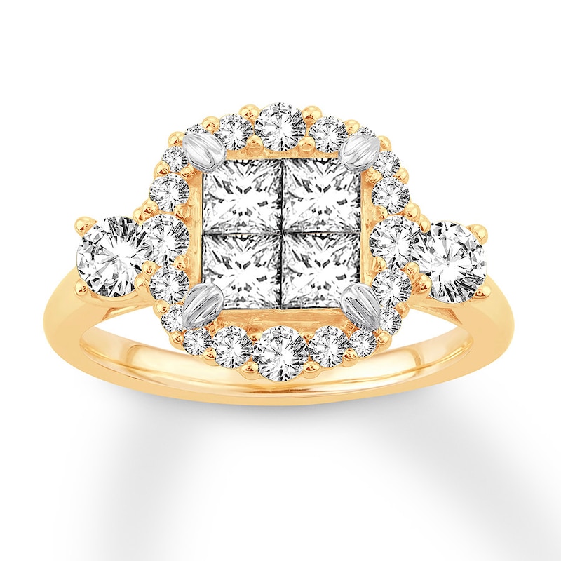 Multi-Stone Princess-cut Diamond Engagement Ring 1-5/8 ct tw Two-Tone Gold Plated