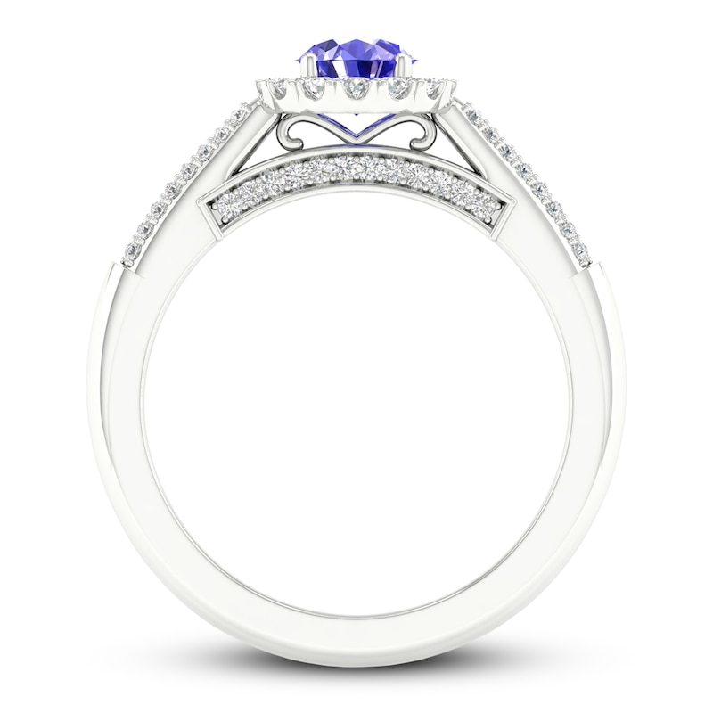 Diamond & Tanzanite Engagement Ring 1/4 ct tw Round-cut White Gold Plated