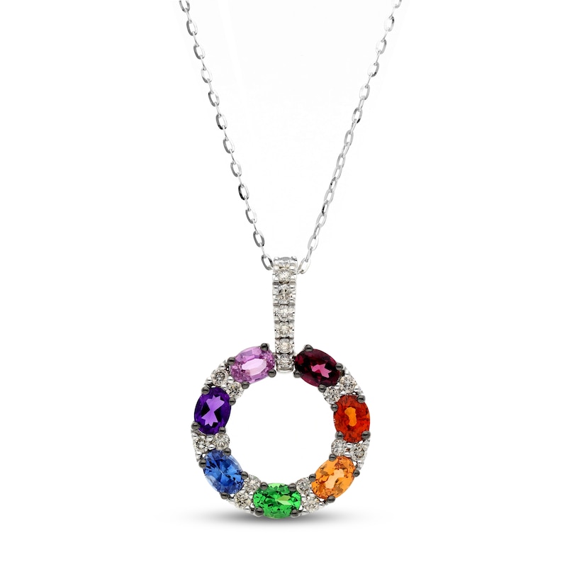 Le Vian Multi-Gemstone Necklace 1/4 ct tw Diamonds Vanilla Gold Plated 18"