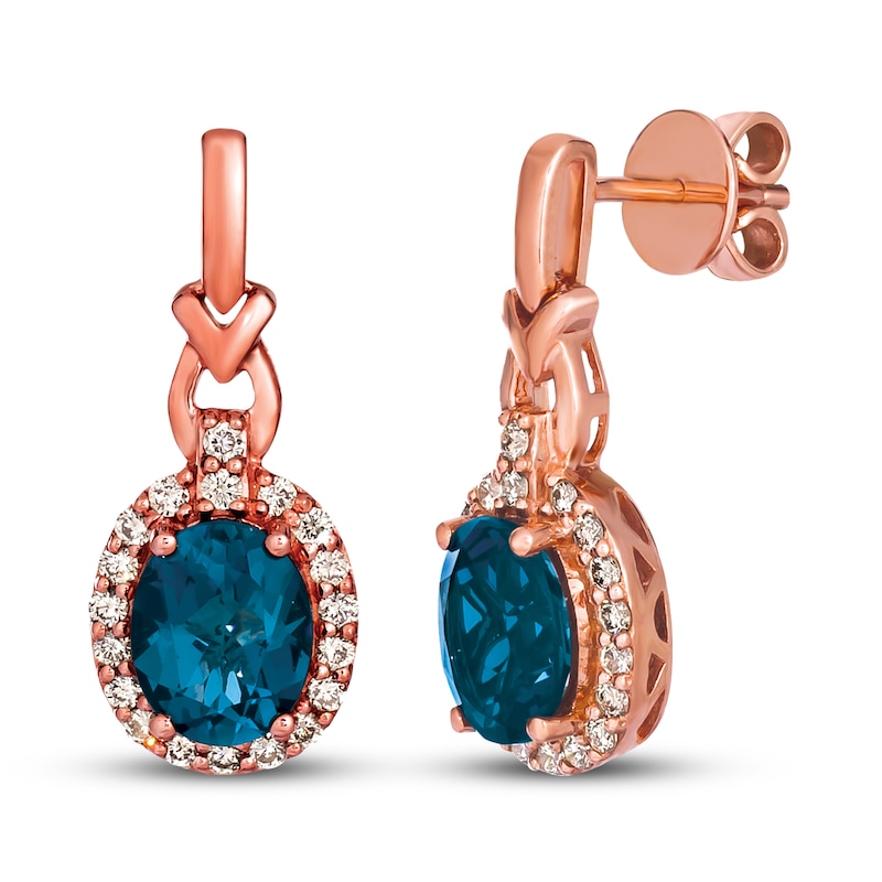 Le Vian Blue Topaz Earrings 1/2 ct tw Diamonds Strawberry Gold Plated