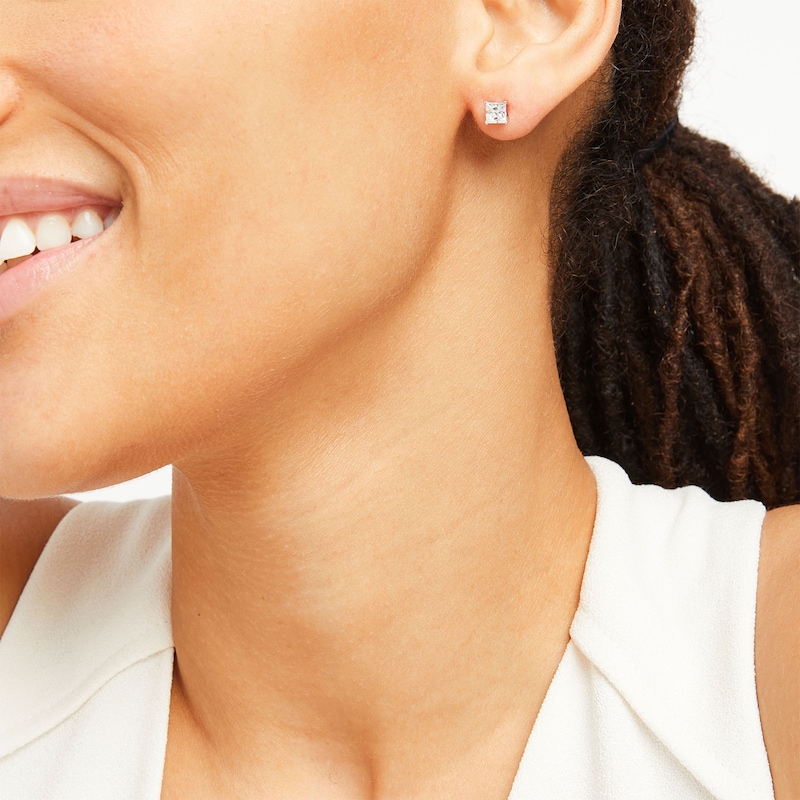 Certified Diamond Princess-cut Earrings 1 ct tw White Gold Plated