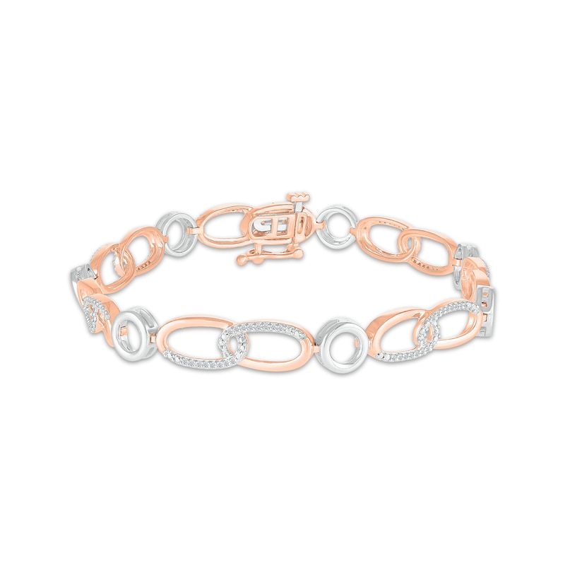 Diamond Oval & Round Link Bracelet 1/3 ct tw Two-Tone Gold Plated 7.25”