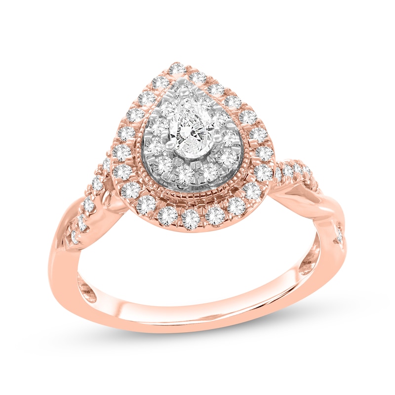 Pear-Shaped & Round-Cut Diamond Engagement Ring 5/8 ct tw Rose Gold Plated
