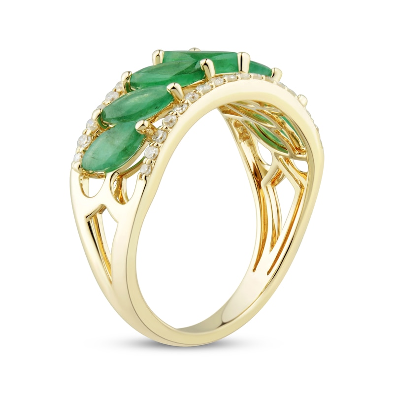 Emerald & Diamond Anniversary Band 1/4 ct tw Round-cut Yellow Gold Plated