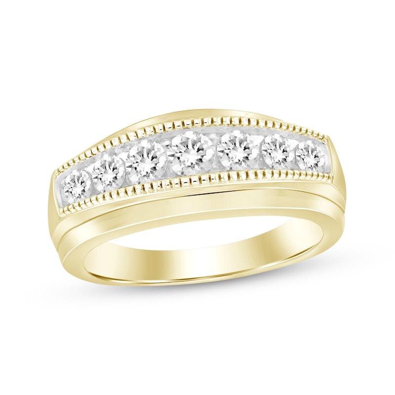 Men's Graduated Diamond Milgrain Wedding Band 1 ct tw Yellow Gold Plated