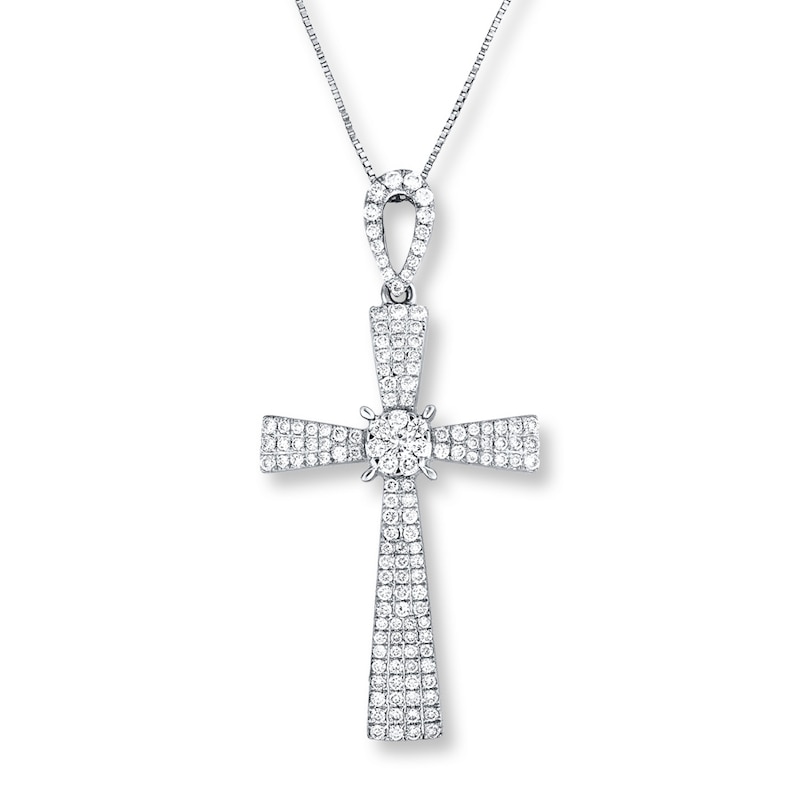 Cross Necklace 1/2 ct tw Diamonds White Gold Plated