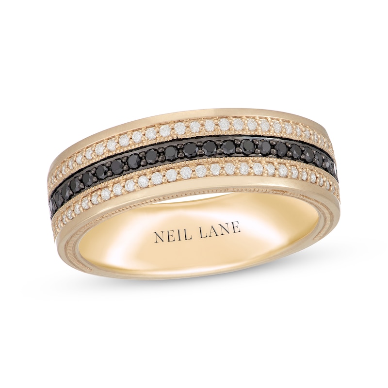 Neil Lane Men's Black & White Diamond Wedding Band 1/2 ct tw Yellow Gold Plated