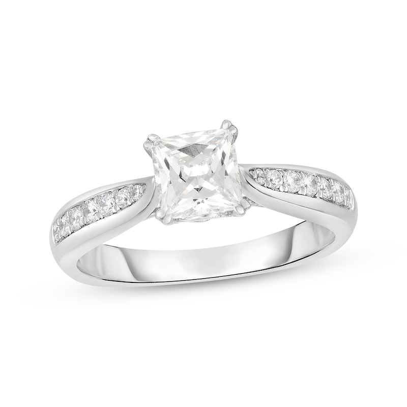 Diamond Engagement Ring 1 ct tw Princess & Round White Gold Plated