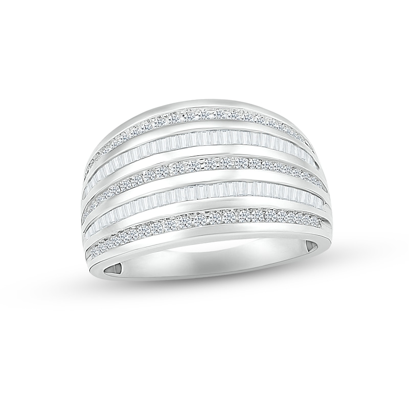 Diamond Ring 5/8 ct tw Round & Baguette-cut White Gold Plated