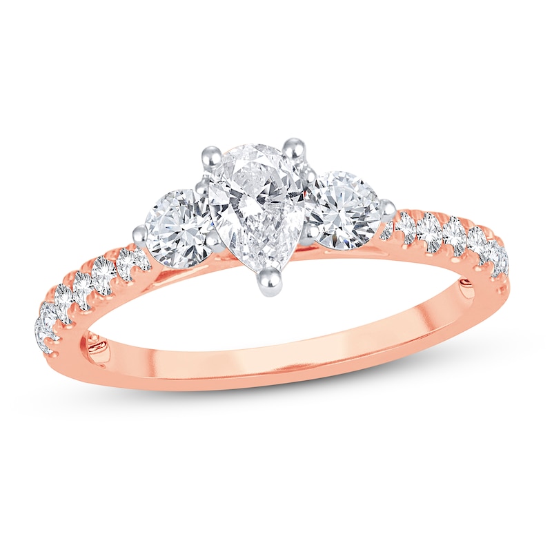 3-Stone Diamond Engagement Ring 1 ct tw Pear & Round Rose Gold Plated