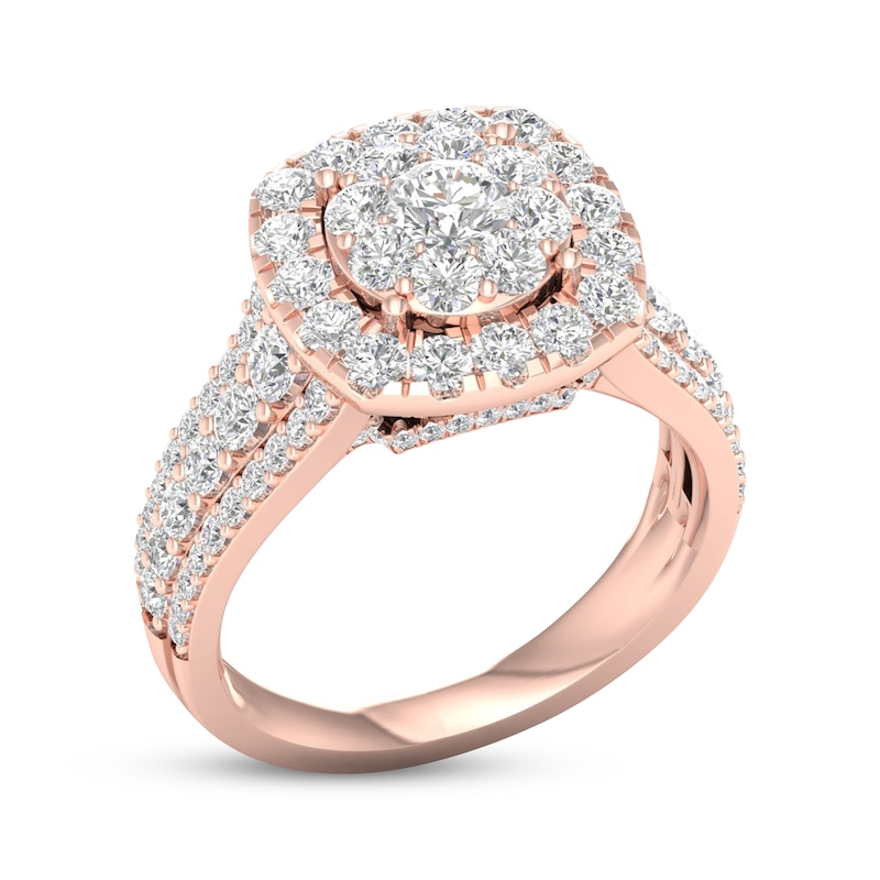 Multi-Diamond Engagement Ring 2 ct tw Round-cut Rose Gold Plated