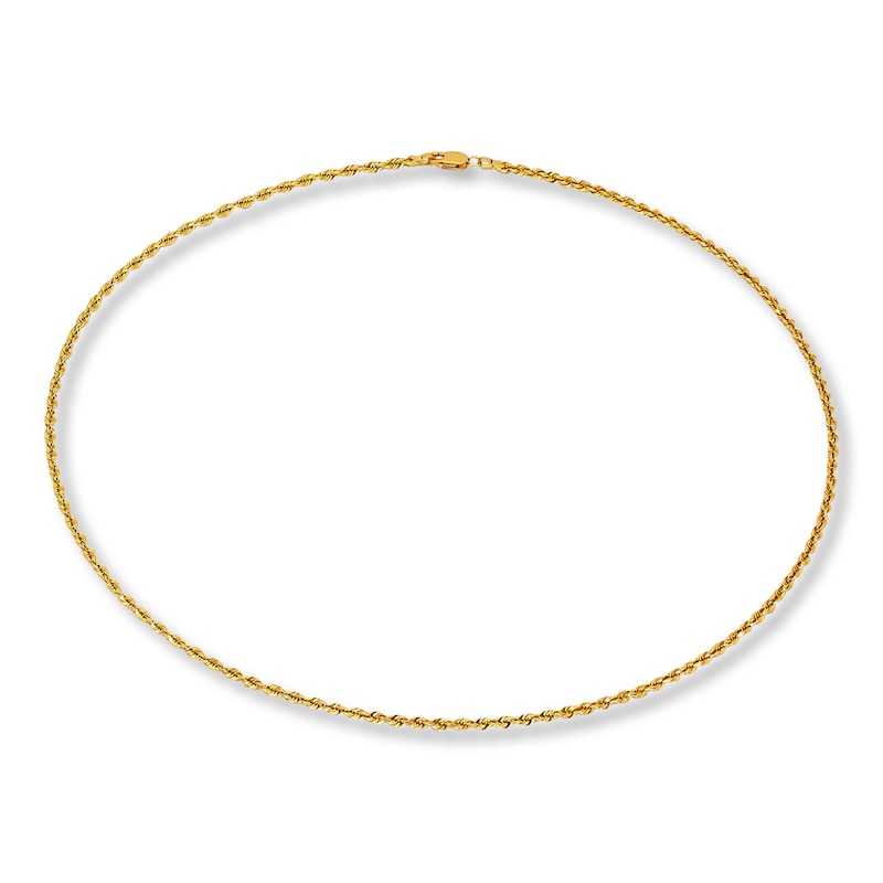 Solid Rope Chain Necklace Yellow Gold Plated 20"