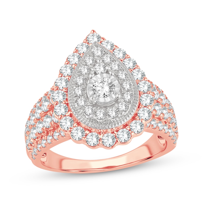 Round-Cut Multi-Diamond Center Pear-Shaped Engagement Ring 1-1/2 ct tw Rose Gold Plated