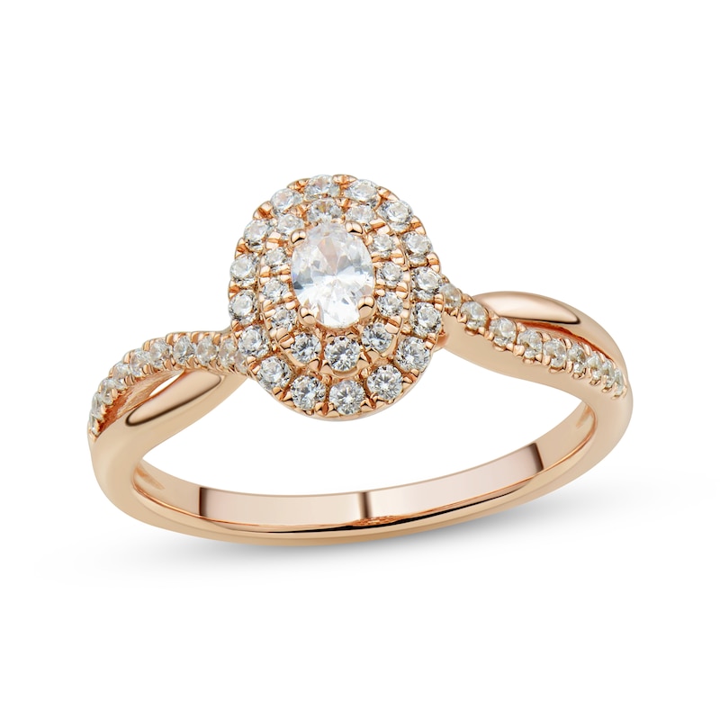 Oval & Round-Cut Diamond Engagement Ring 1/2 ct tw Rose Gold Plated