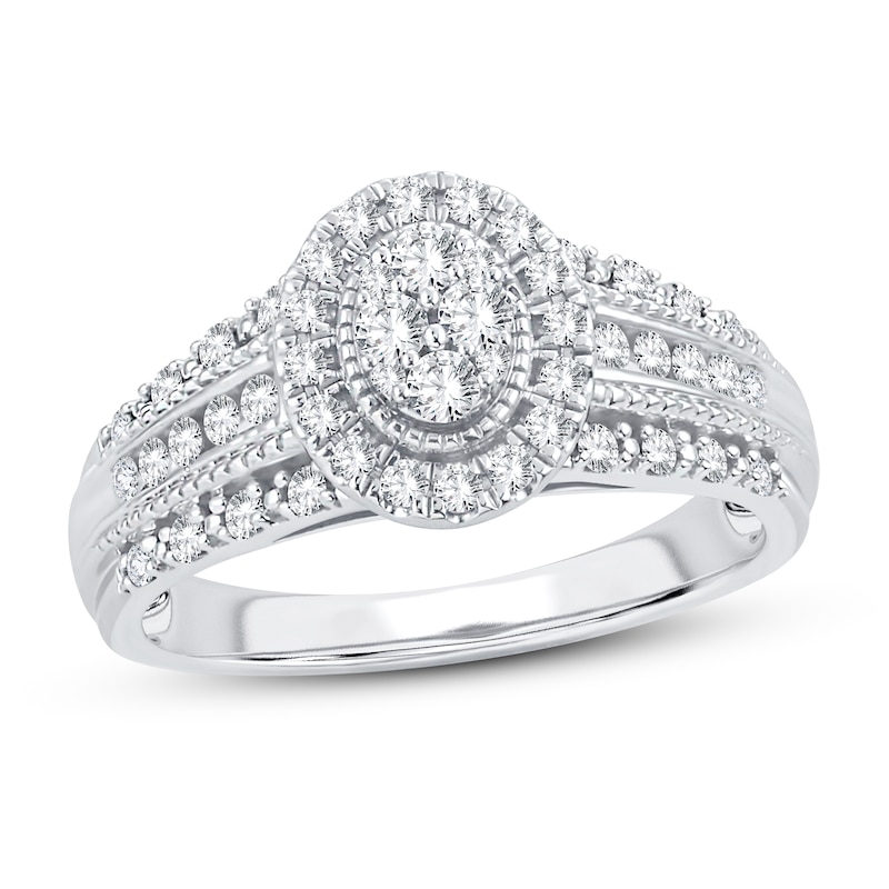 Multi-Stone Diamond Engagement Ring 1/2 ct tw Round-cut White Gold Plated