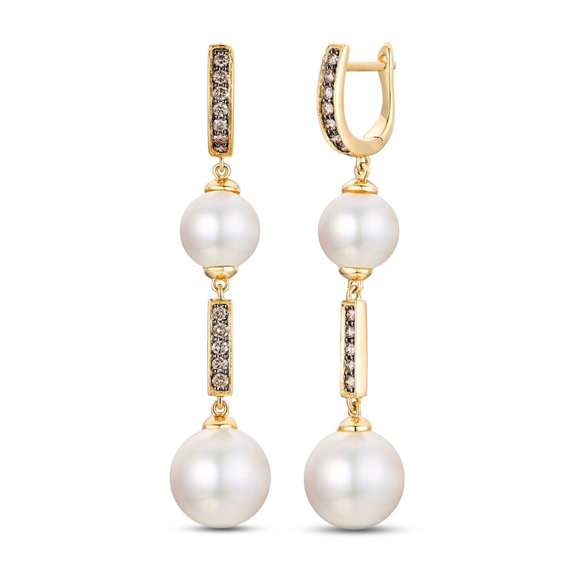 Le Vian Chocolatier Cultured Pearl Earrings 1/4 ct tw Diamonds Honey Gold Plated