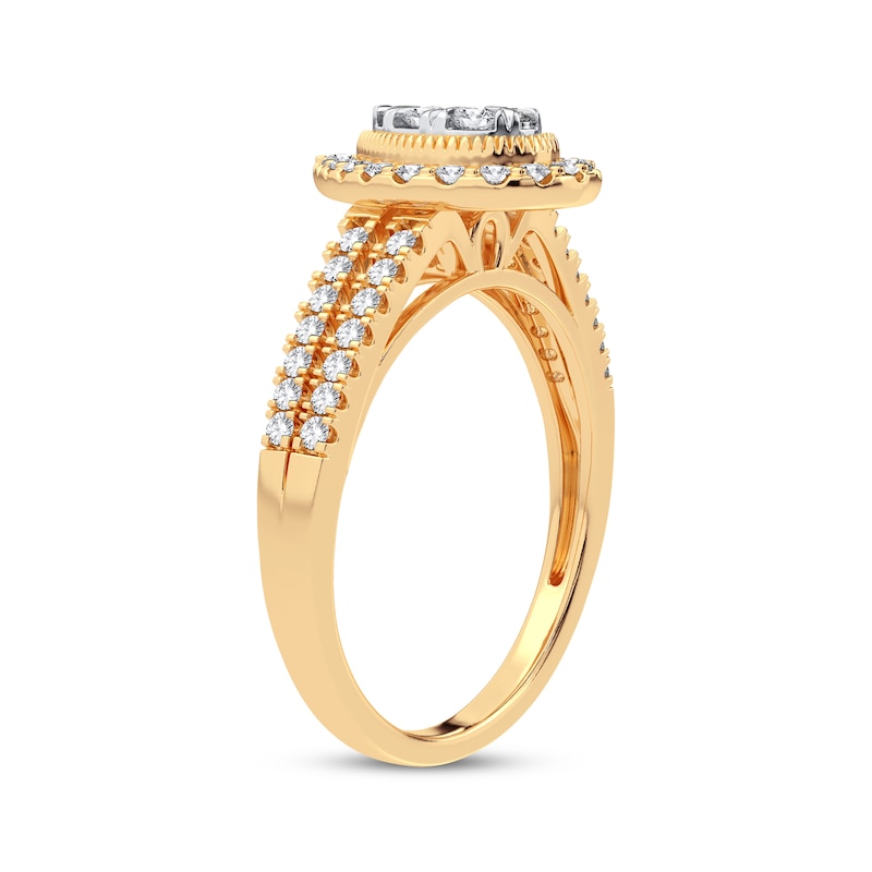 Multi-Diamond Center Pear Engagement Ring 3/8 ct tw Round-cut Yellow Gold Plated