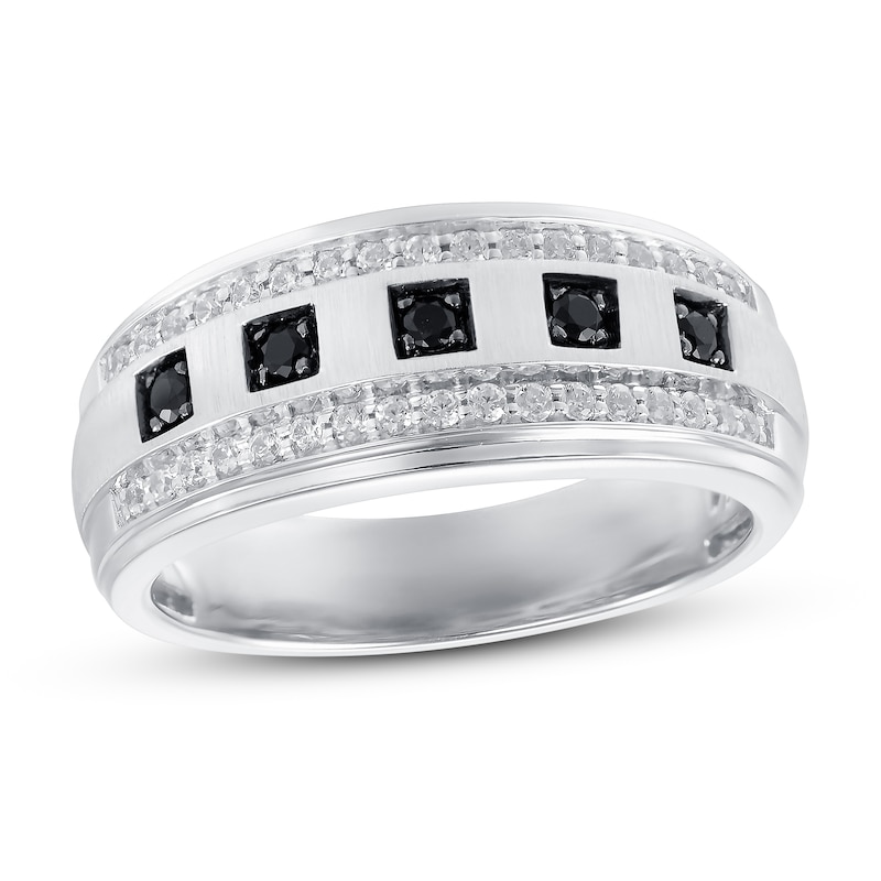 Men's Black & White Diamond Wedding Band 1/2 ct tw Round-cut White Gold Plated