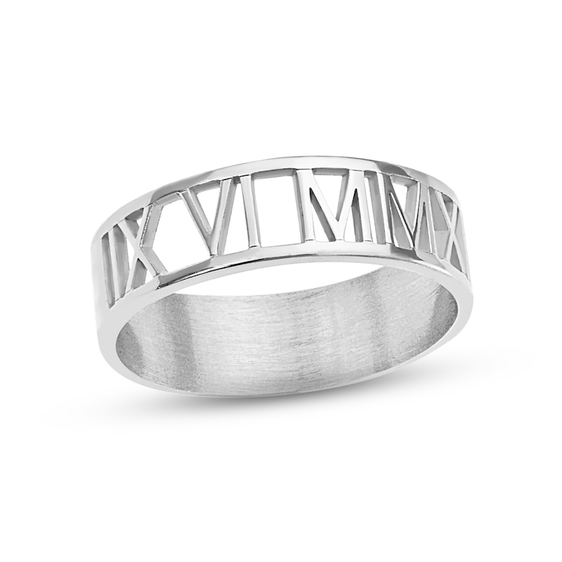 Roman Numeral Cutout Ring White Gold Plated