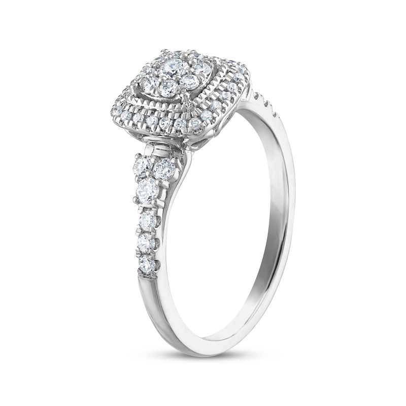Round-Cut Diamond Cushion Frame Engagement Ring 1/2 ct tw White Gold Plated