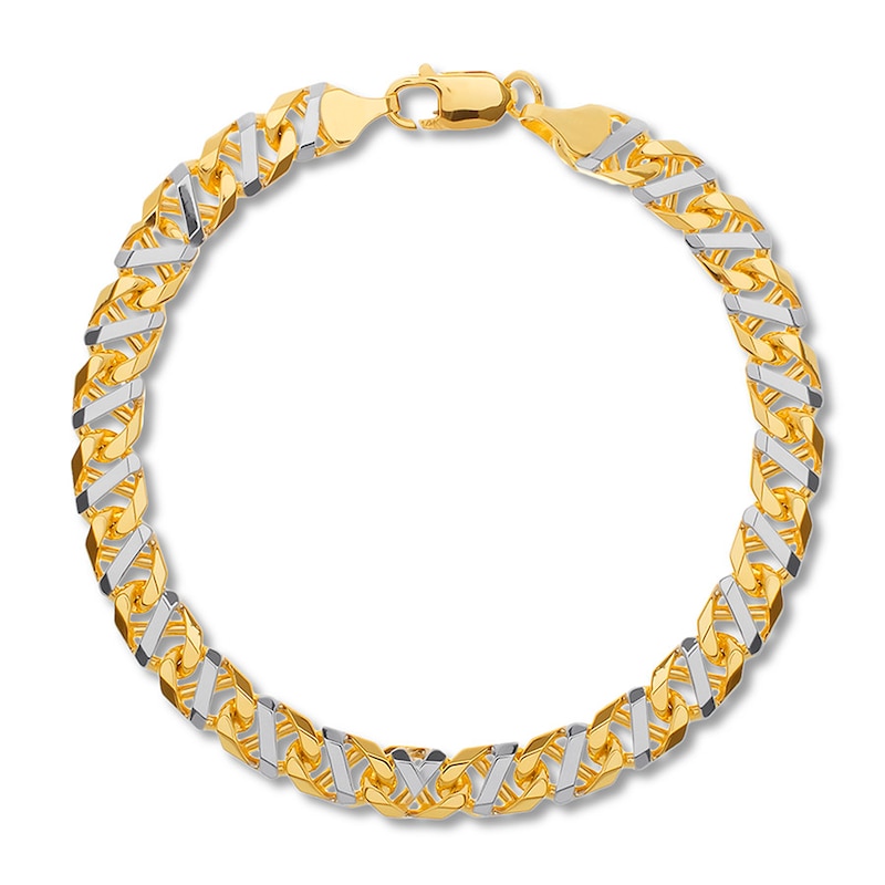Solid Link Bracelet Two-Tone Gold Plated 8.5"