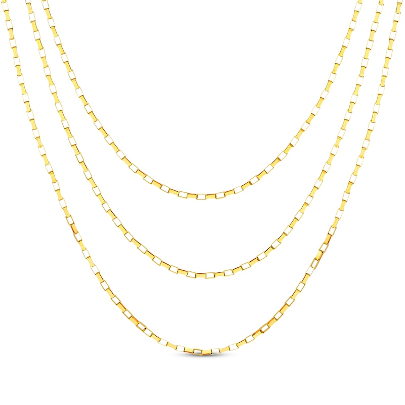 Three-Strand Solid Box Chain Necklace Yellow Gold Plated 18"