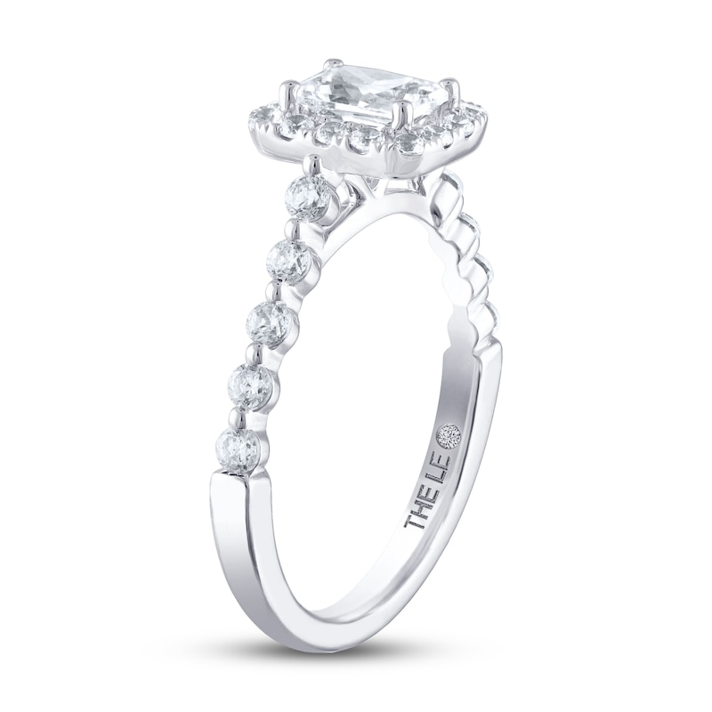 THE LEO Diamond Engagement Ring 1-1/8 ct tw Emerald & Round-cut White Gold Plated