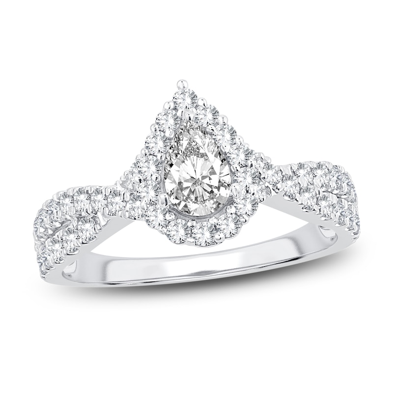 Diamond Engagement Ring 1 ct tw Pear & Round-cut White Gold Plated