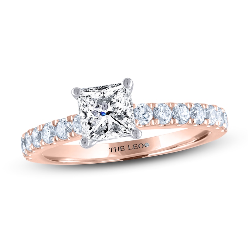 THE LEO Diamond Engagement Ring 1-3/8 ct tw Princess & Round-cut Rose Gold Plated