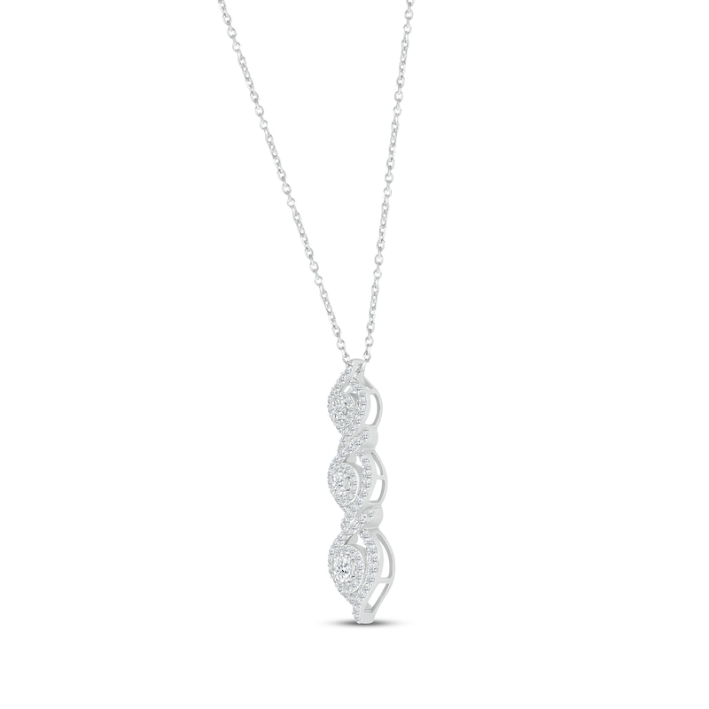 Diamond Three-Stone Swirl Necklace 1 ct tw Round-cut Silver Plated 18"