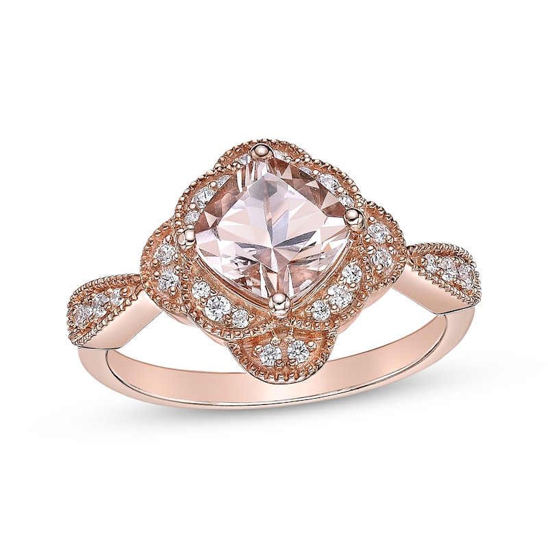 Cushion-Cut Morganite & Diamond Ring 1/6 ct tw Rose Gold Plated