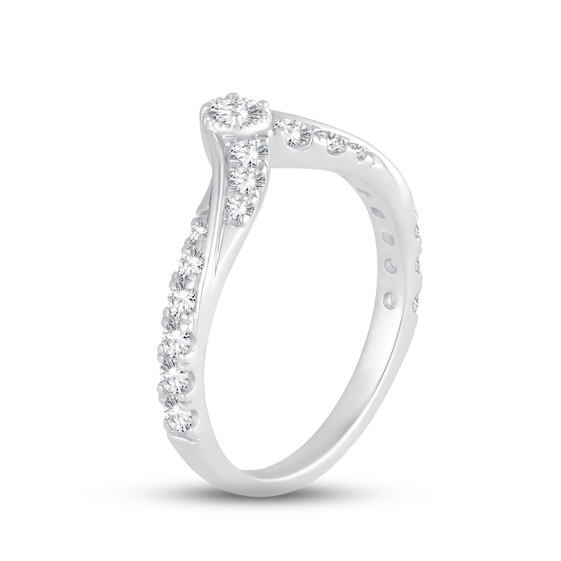 Diamond Contour Anniversary Ring 5/8 ct tw Round-cut White Gold Plated