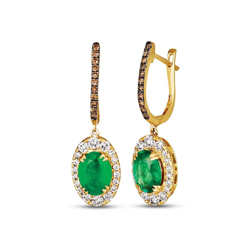 Le Vian Emerald Dangle Earrings 3/4 ct tw Diamonds Honey Gold Plated