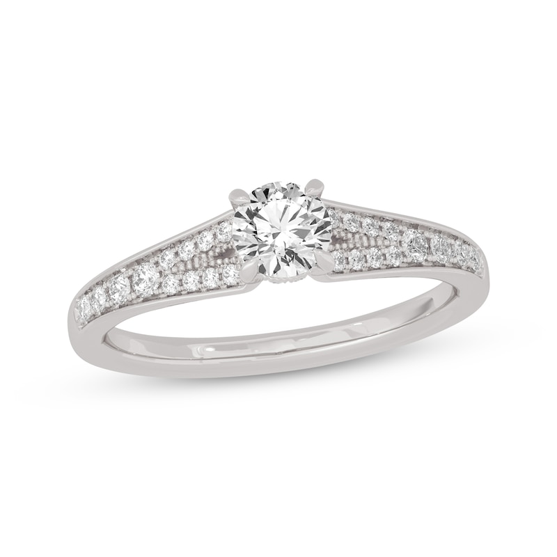 Round-Cut Split-Shank Engagement Ring 3/4 ct tw White Gold Plated
