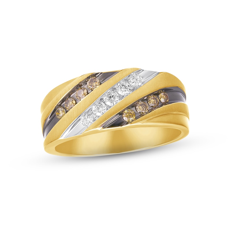 Men's Brown Diamond Wedding Band 1/2 ct tw Round-cut Yellow Gold Plated