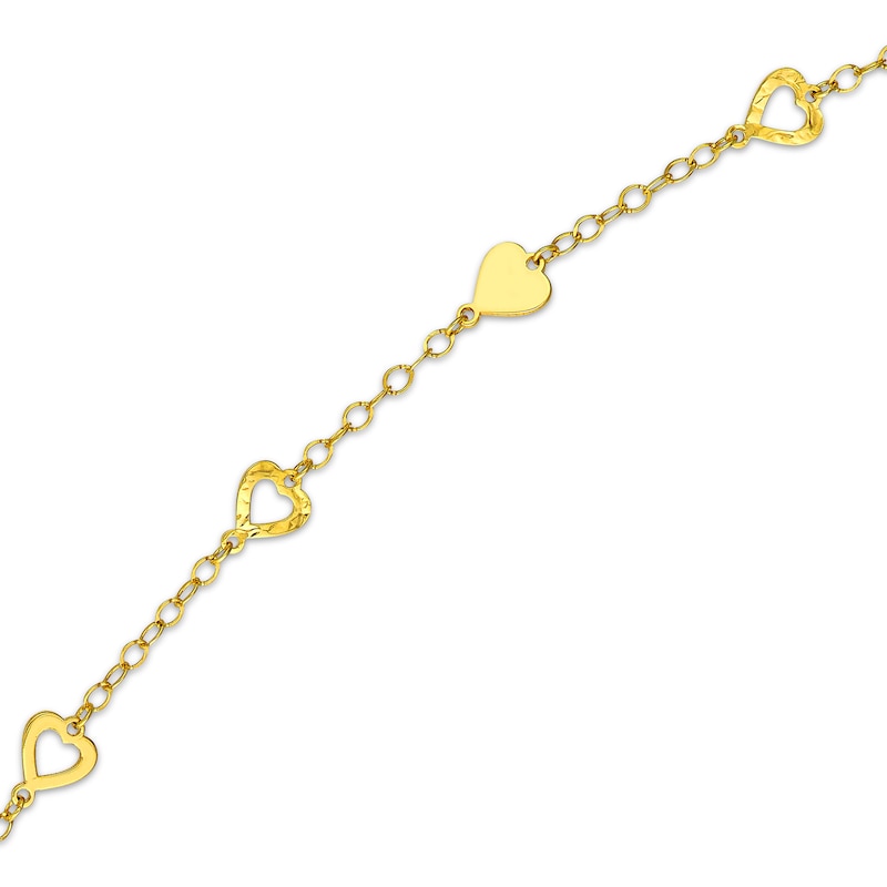 Hearts Station Necklace Yellow Gold Plated 18"