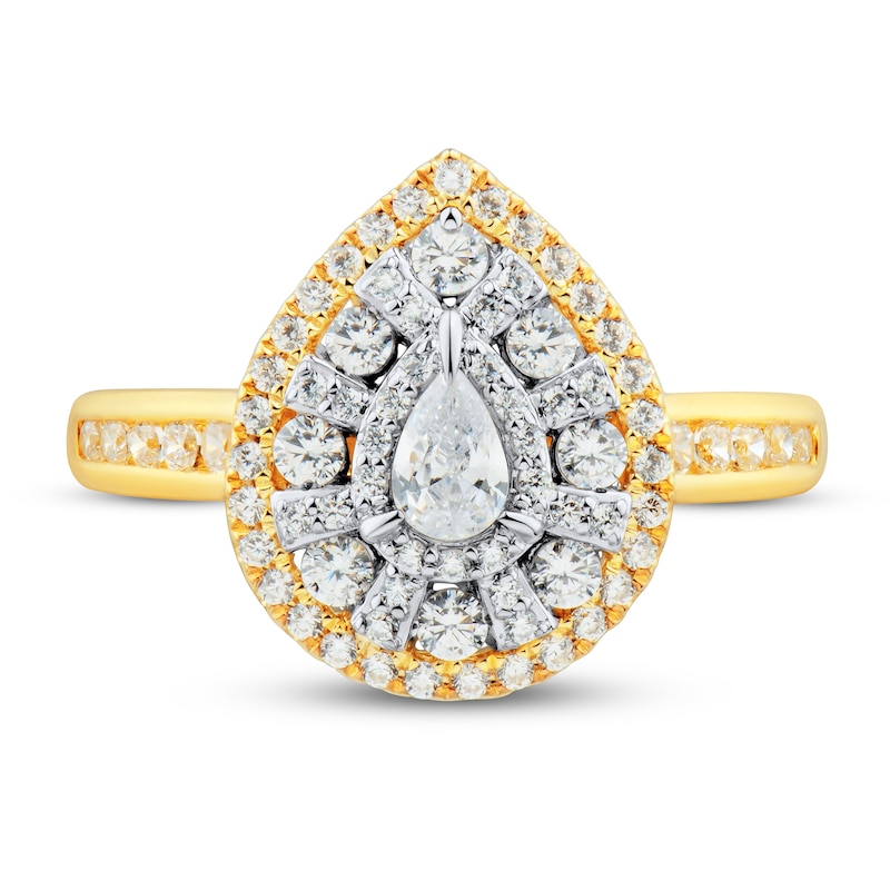 Diamond Engagement Ring 3/4 ct tw Pear & Round Two-Tone Gold Plated