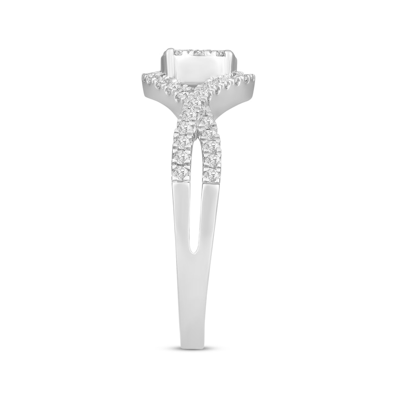 Multi-Diamond Center Twist Shank Ring 3/8 ct tw White Gold Plated