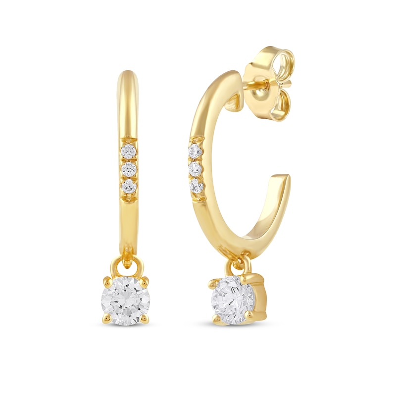 Unstoppable Love Diamond Hoop Dangle Earrings 1/3 ct tw Yellow Gold Plated