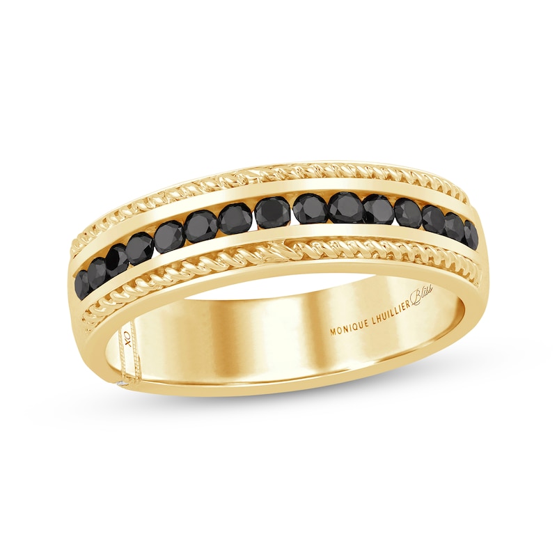 Monique Lhuillier Bliss Men's Black & White Diamond Wedding Ring 1/2 ct tw Yellow Gold Plated