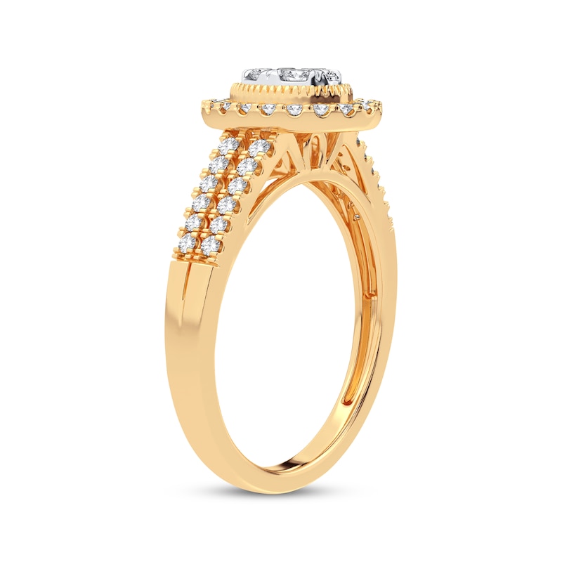 Multi-Diamond Center Oval Engagement Ring 3/8 ct tw Round-cut Yellow Gold Plated