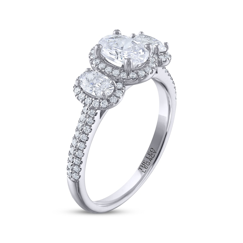THE LEO Legacy Lab-Created Diamond Oval-Cut Three-Stone Engagement Ring 1-1/2 ct tw White Gold Plated