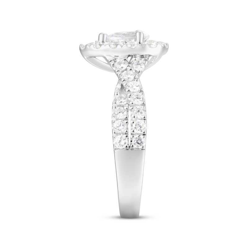 Diamond Engagement Ring 1-1/2 ct tw Pear & Round White Gold Plated