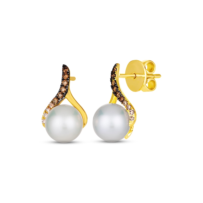 Le Vian Cultured Pearl Earrings 1/8 ct tw Diamonds Honey Gold Plated