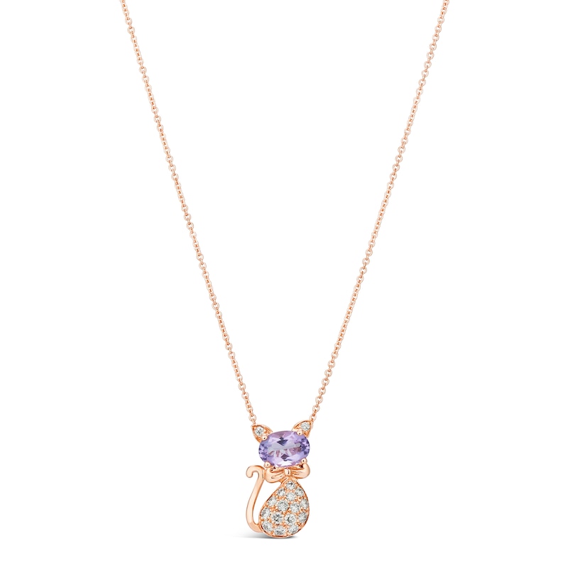 Le Vian Amethyst Cat Necklace 1/5 ct tw Diamonds Strawberry Gold Plated 18"