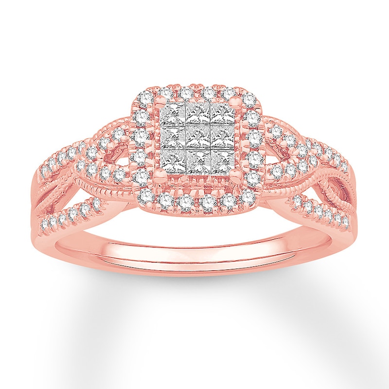 Diamond Engagement Ring 1/2 ct tw Rose Gold Plated